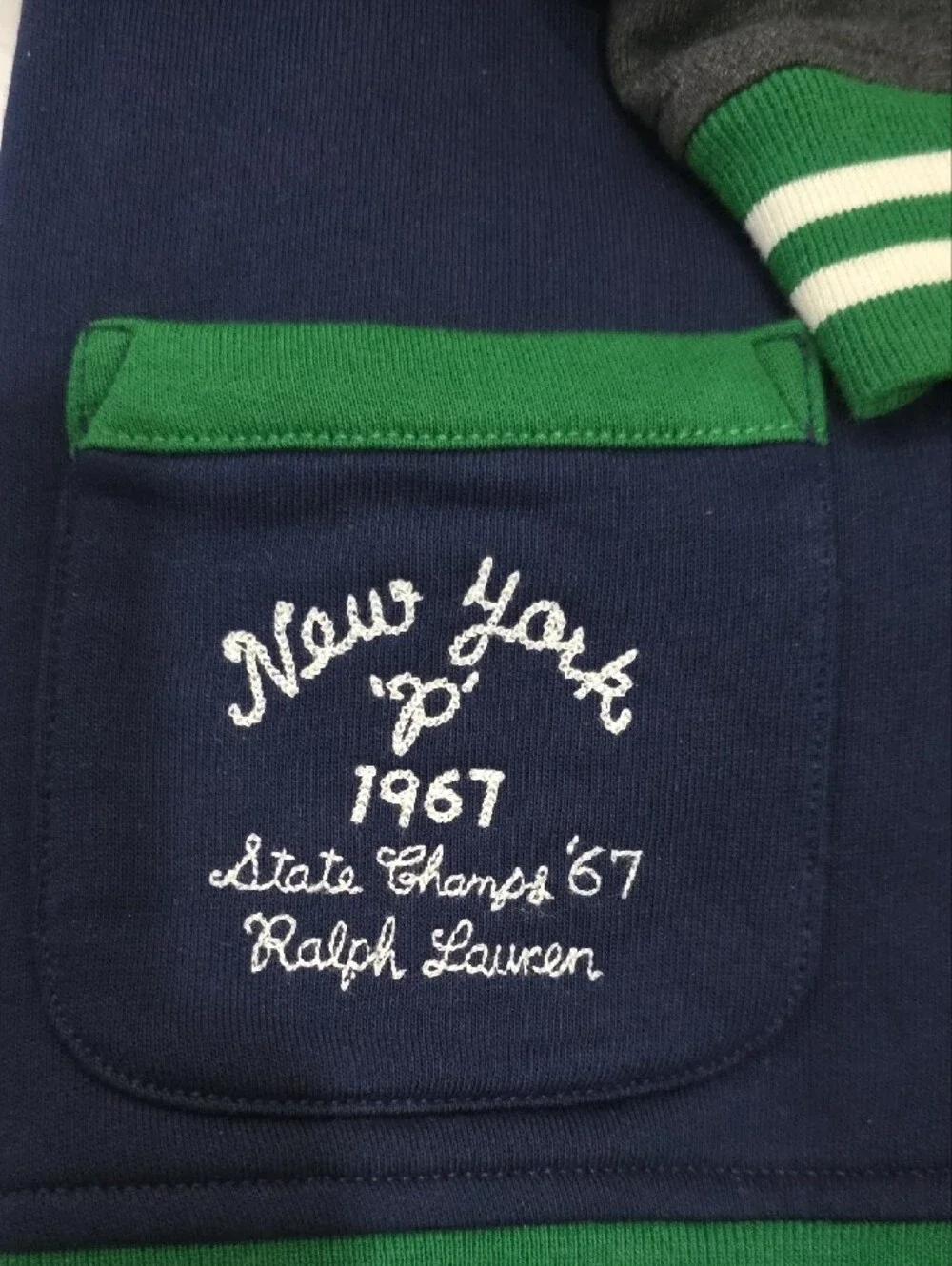 Ralph Lauren Navy, Gray & Green Boys Varsity Cardigan Sweater - Picture 2 of 4